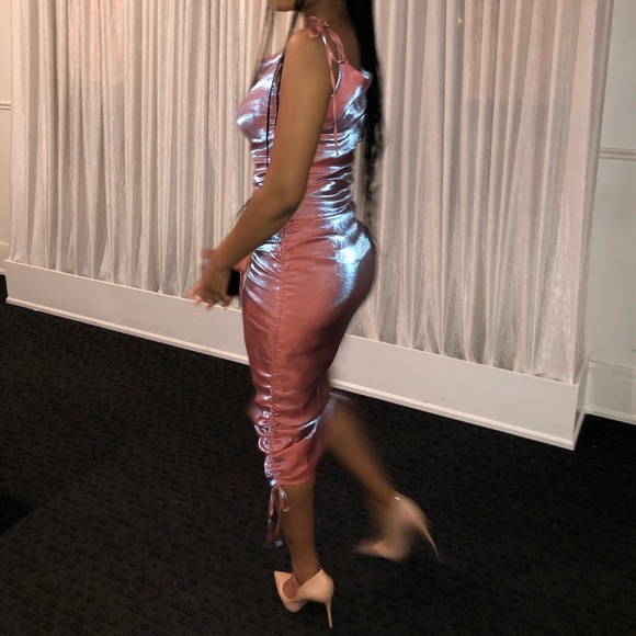 Pink Iridescent Satin Midi Dress - Picture 1 of 4